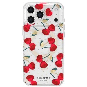 NWT Kate Spade iPhone 15 Pro Max Case MagSafe Cherry Dot Gems Clear Red Glitter